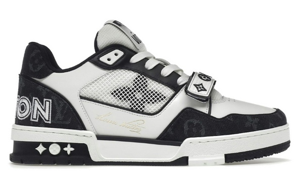 LOUIS VUITTON LV TRAINER VELCRO STRAP DENIM MONOGRAM BLACK WHITE